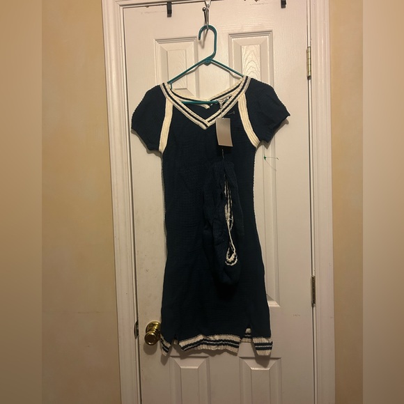 Made For Me To Look Amazing 2-Pc Navy Stretch Sweater Dress👗& Scarf🧣Sz M - Picture 3 of 7